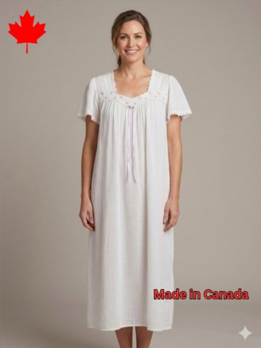 Vintage %100 Cotton Gauze Nightgown White Embroidered Floral Midi Cottagecore